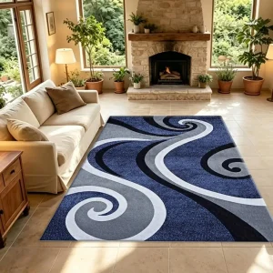 Navy Blue Swirl Abstract Carpet